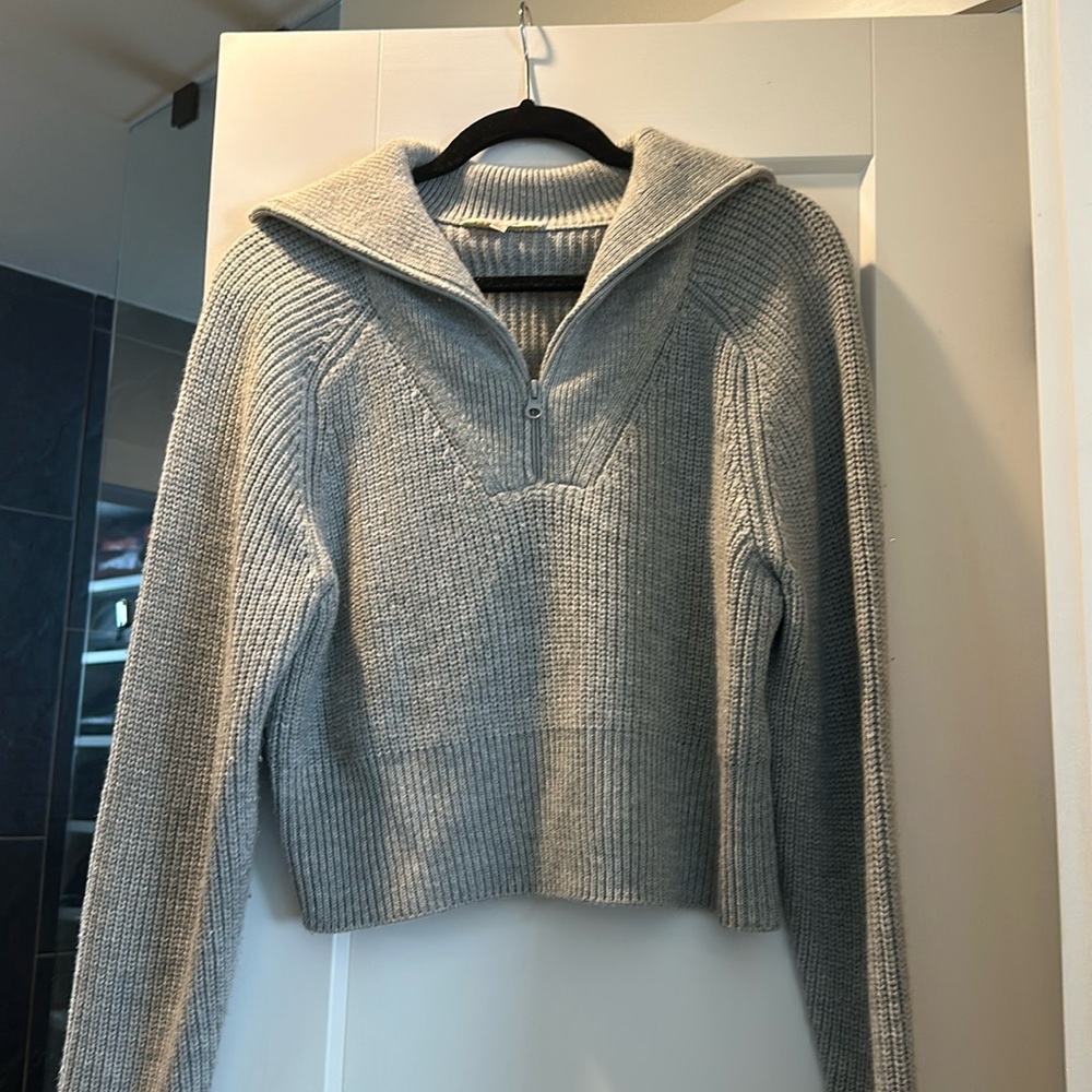 Grey Cropped Collared Sweater